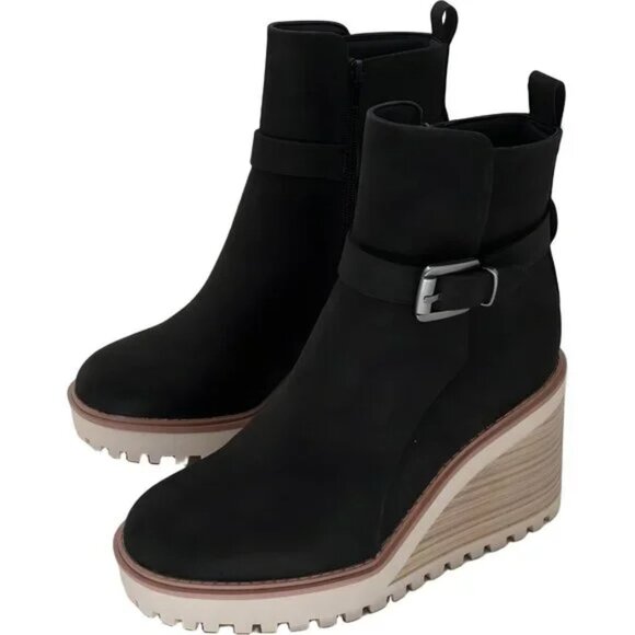 MIA Women's Celeste Black Lug Sole Wedge Boots - Picture 2 of 5